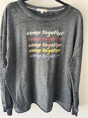 C&C graphic Come Together long sleeve gray tee shirt sz XL raw hem
